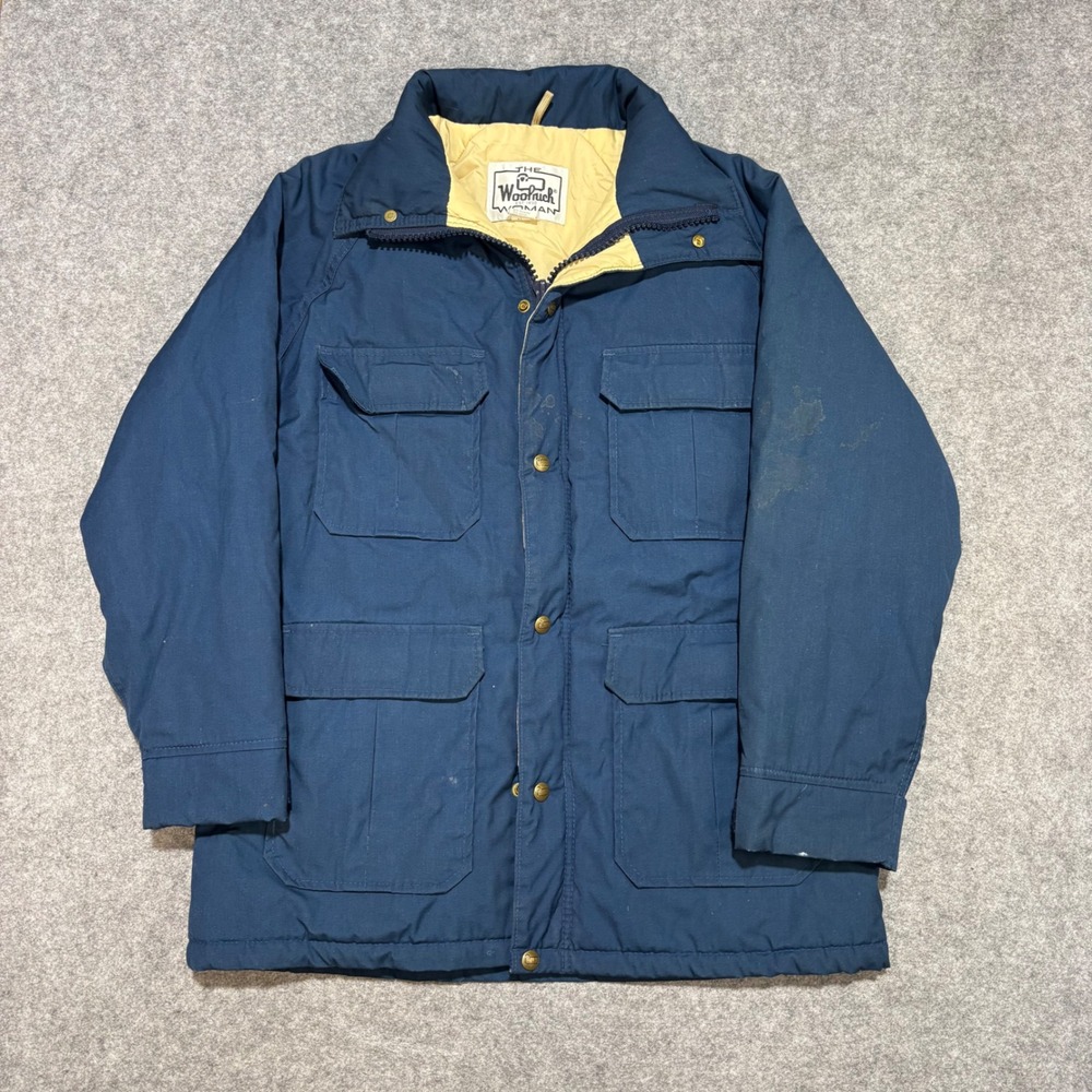 Vintage Woolrich Woman Navy Blue Utility Field Jacket Quilted Lining Size M